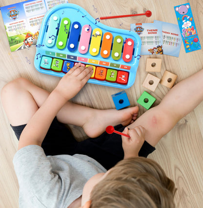 Paw Patrol 2 in 1 Baby Piano Xylophone Toy for Kids Toddlers Girls Boys Musical Instrument with Multicolored Keys Keyboard Sheet Music Two Mallets