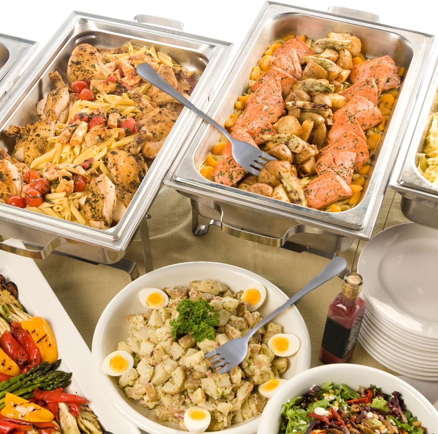 Cornucopia Brands Serving Fork Set of Two (2), Elegant 9" Stainless Steel Buffet & Banquet Style Serving Forks
