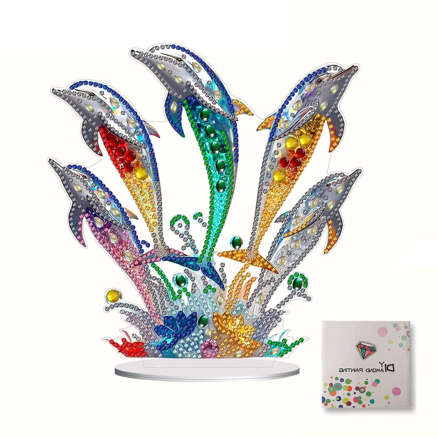 LIULIMI DIY 5D Painting Kits, Special Shaped Crystal Art Kit, Stand Up Acrylic Tabletop Ornament Making Kit, Two-Sided Painting, Great Holiday Gift(Dolphins)