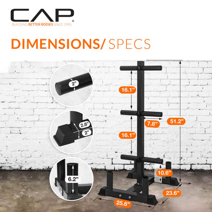 CAP Barbell 370 lb Economy Olympic Plate Set with Traditional Plate Rack & Barbell Storage | 6 Weight Posts + 4 Barbell Holders
