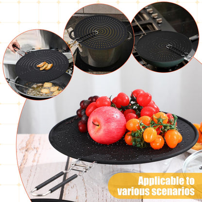 Tioncy 3 Pcs Silicone Splatter Screen for Frying Pan Grease Oil Splatter Collapsible Splash Guard Heat Resistant Multi Use for Baking and Cooking(Black)