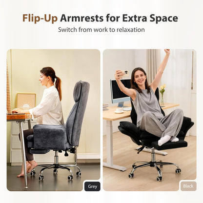 Big and Tall Office Chair, Flip Armrests for Pets & Cross Legged Sitting, Executive Ergonomic Computer Gaming Chair with Foot Rest, Crystal Velvet Wide Seat Reclining Desk Chair
