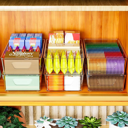 Yieach 8 Pack Stackable Snack Organizer for Pantry Shelf,Clear Pantry Organizers and Storage Bins