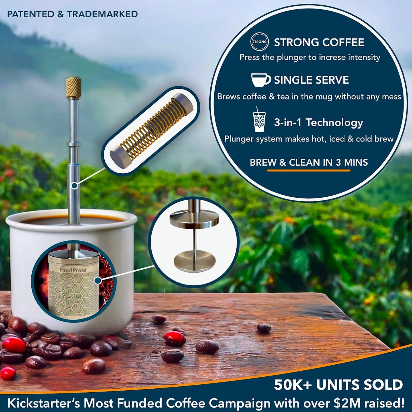 Original Coffee & Tea Maker, Portable Stainless Steel Micro French Press for Hot, Iced & Cold Brew