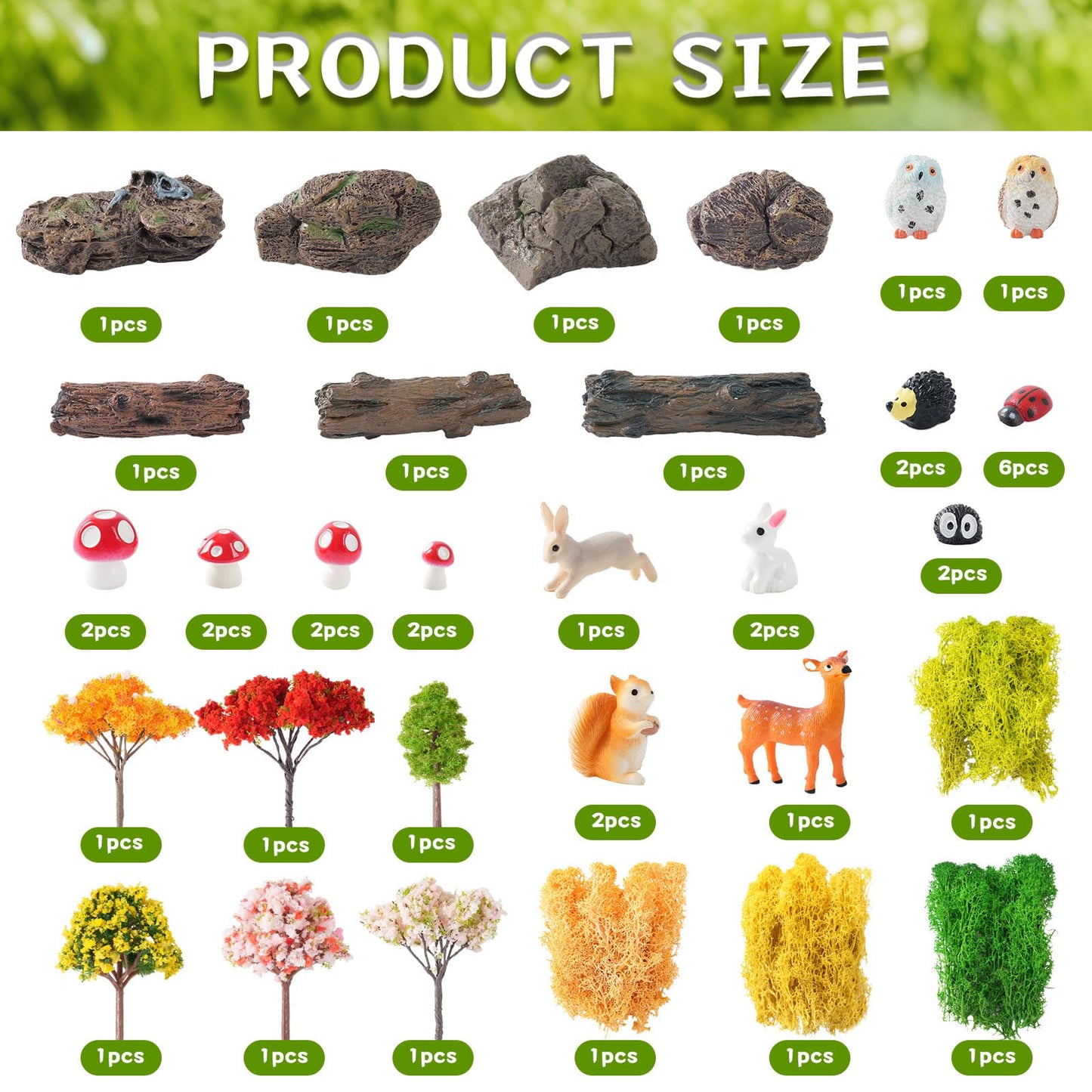 FCKLVMC 43 Pcs Mini Fairy Garden Accessories Outdoor Kit, Fairy House Accessories Including Resin Animals, Miniature Figurines Micro Landscape Ornaments, Fairy Garden Starter Kit for DIY Dollhouse