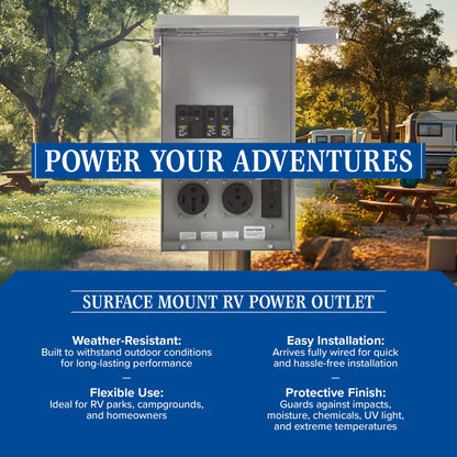 Surface Mount RV Power Outlet – 50/30/20 Amp Electrical Panel, ETL Certified, NEMA 3R Weatherproof, Made in the USA by Jamestown Advanced Products