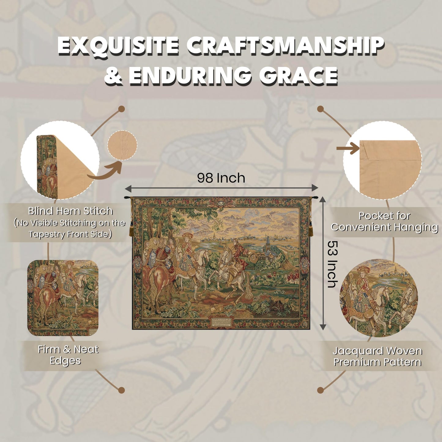 C Charlotte Home Furnishings Inc La Prise de Lille II Belgian Tapestry Wall Hanging | Viscose Cotton and Polyester Blend Wall Art | 53 in. x 98 in | Home Decor Accents