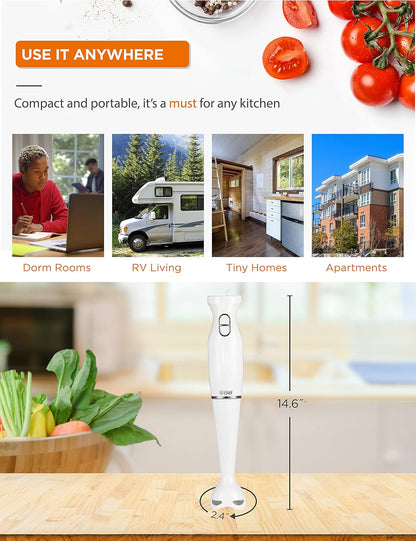COMMERCIAL CHEF Immersion Blender, Hand Blender with Stainless Steel Blades, Quiet Motor, Electric Mini Blender for