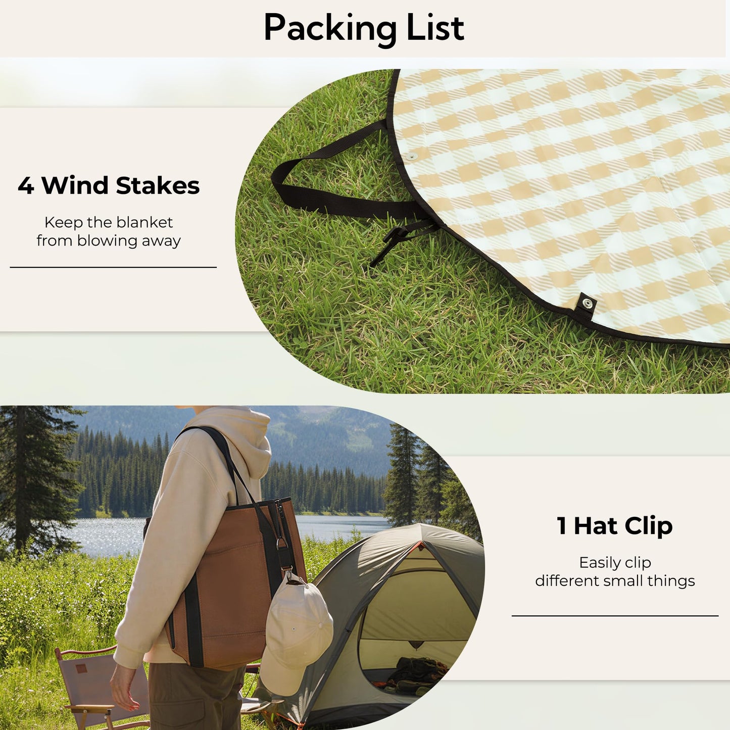 GRANNY SAYS 2-in-1 39¼”D Brown Waterproof Picnic Blankets & Tote Bag, Medium Picnic Mat for Camping, Grass, and Park, Foldable 3-Layer Outdoor Blanket, Sand-Free Beach Blanket with 1 Clip and 4 Stakes