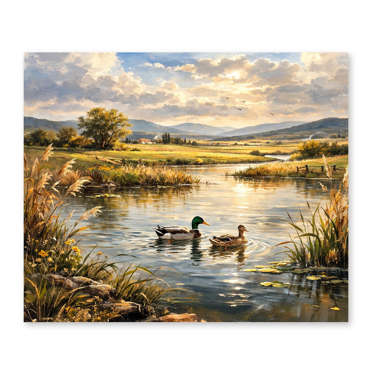 FUHYGU Rustic Mallard Duck Diamond Art Kits for Adults Beginners, Gifts for Duck Lovers, Countryside Lake Wildlife Waterfowl DIY Gem Diamond Painting Art Kits for Farmhouse Wall Decor, 11.8x9.8 Inch
