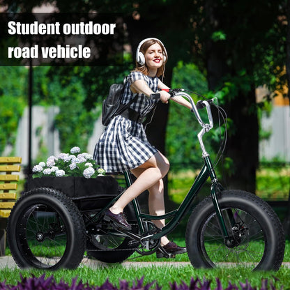 Hiborth Adult Tricycle, 20-Inch Fat Tire Comfort Bike for Adults All-Terrain 3-Wheel Bike 7-Speed Heavy-Duty 450lb Capacity Trike with Dual Disc Brakes & Large Cargo Basket Shopping Basket