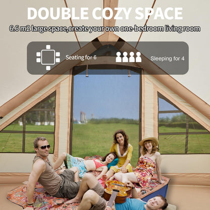 Inflatable Tent with Pump, 4-6 Person Glamping Camping Tents House, Easy Setup Blow Up Family Tents for 4 Seasons Waterproof Inflatable Tent for Camping Wind Resistant Air Tents House for Adult