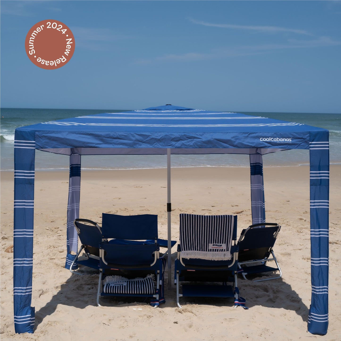 CoolCabana Beach Shade Tent - Easy Setup, UPF 50+ Protection, Large & Medium Sizes, Compact & Wind Resistant - Beach Cabana for The Whole Family - Coronado Navy, Medium