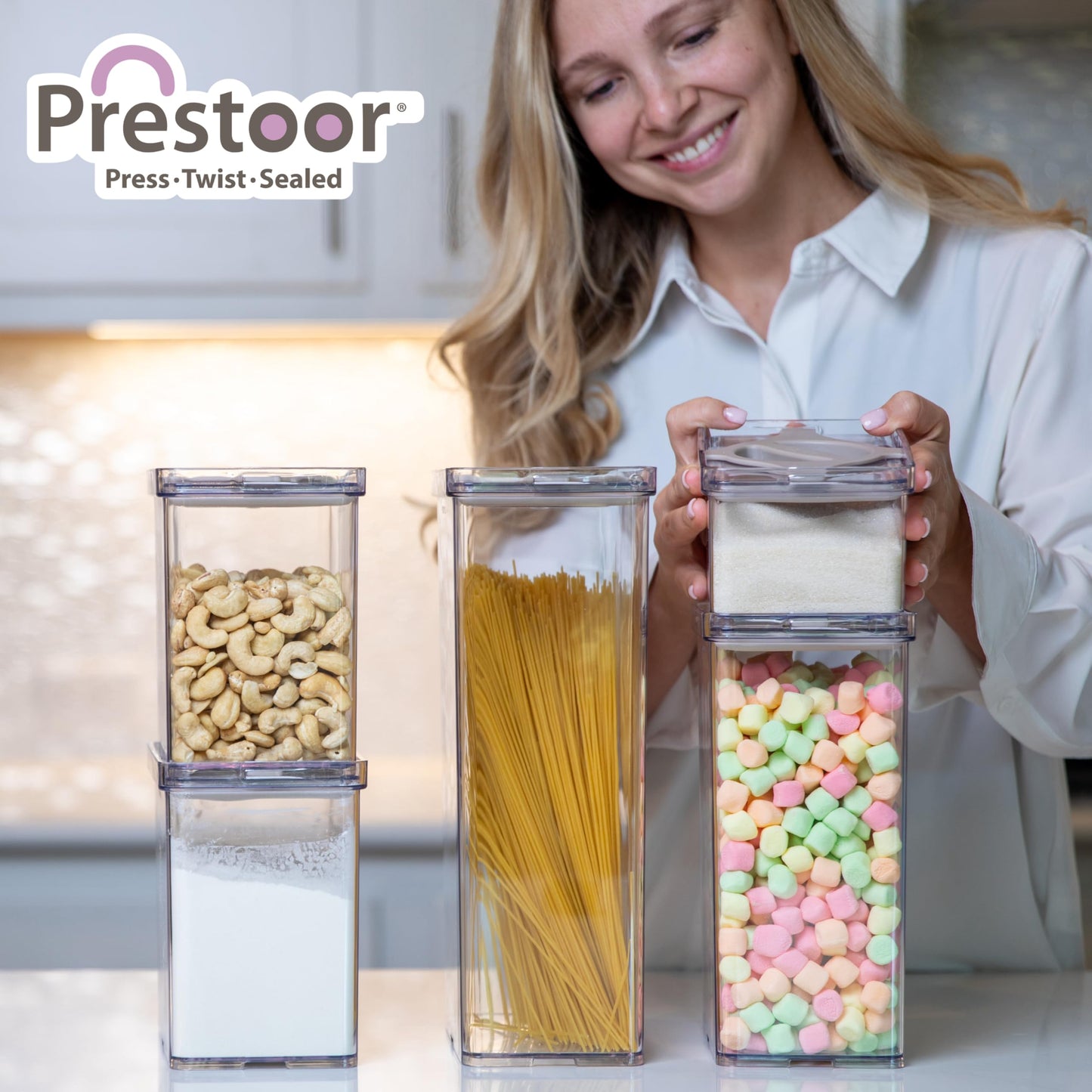 Prestoor Leakproof Food Storage Container Set with Twist-Lock Lids, 3-Pack BPA-Free Stackable Pantry Canisters for Sugar, Flour, Pasta, Snacks(0.8qt (3.2 Cup), 1.9qt (7.6 Cup), 3qt (12 Cup)- Green