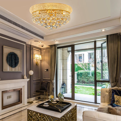 Homeooze 7 - Light Flush Mount Crystal Chandelier for Living Room Dining Room Entryway Hallway Bedroom Foyer Gold Finish