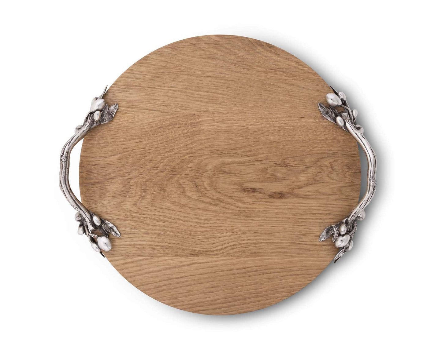 Vagabond House Olive Grove Pewter Handle Wood Cheese Board 13.5 inch Diameter