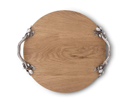 Vagabond House Olive Grove Pewter Handle Wood Cheese Board 13.5 inch Diameter