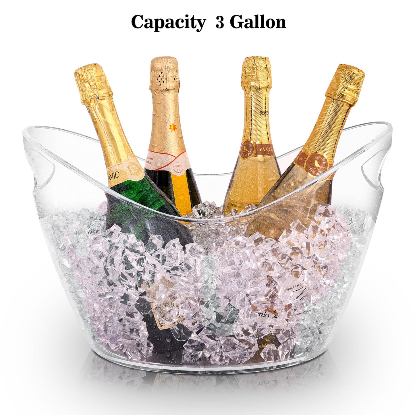 BARsics Large 3-Gallon Clear Plastic Ice Bucket, Beverage Tub for Parties (Pack of 2)