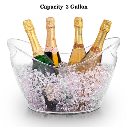BARsics Large 3-Gallon Clear Plastic Ice Bucket, Beverage Tub for Parties (Pack of 2)