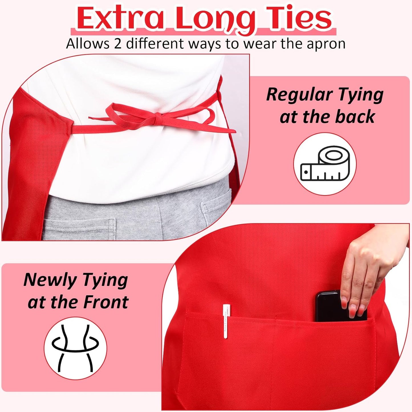 24 Pack 2 JaGely Adjustable Bib Apron with Pockets Black Aprons Bulk for Server Adult Women Kitchen Apron Water Oil