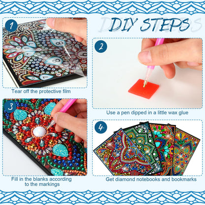 Skyygemm 16 Pcs Diamond Painting Kits for Women 5d Mandala Diamond Painting Notebook Art Bookmarks Rhinestone Pen and Organza Bags with Tools DIY Gem Dots Crafts for Adults Sketchbook Supplies