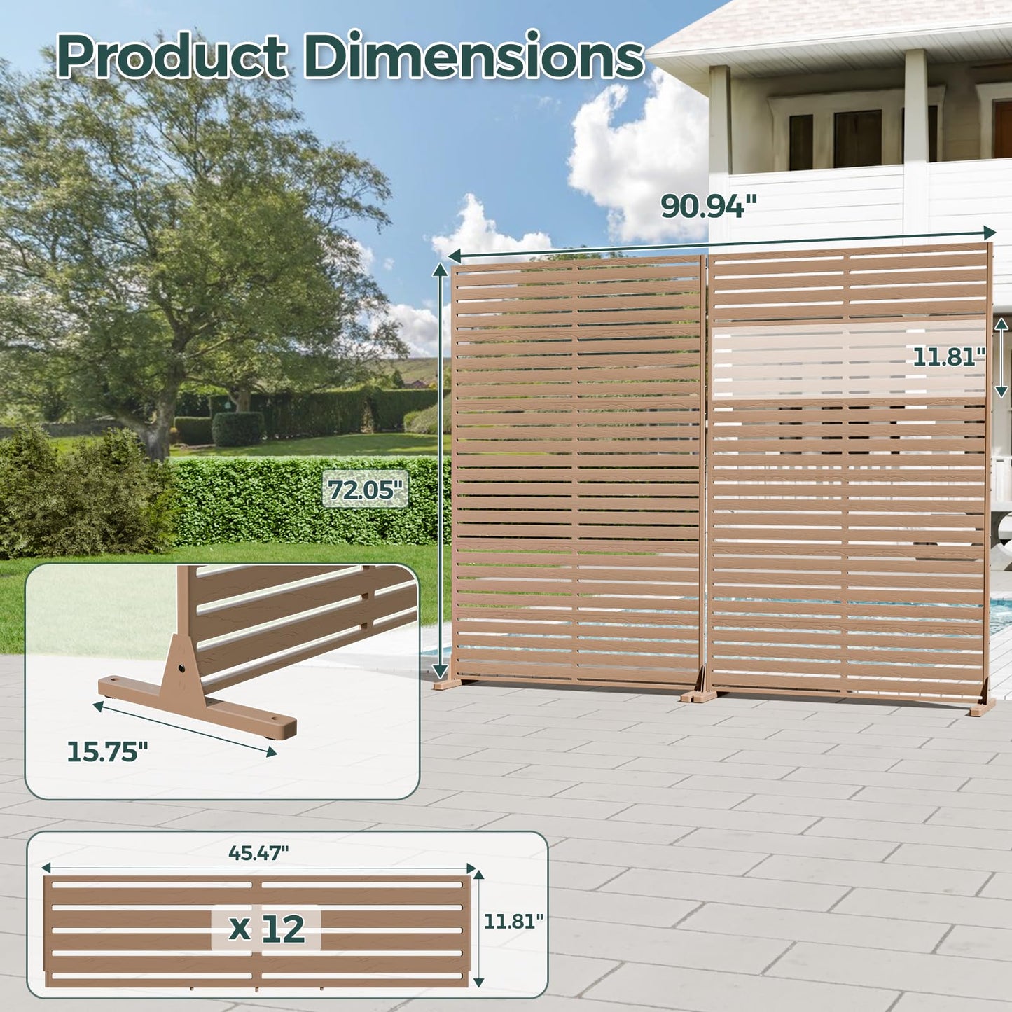 Trygoal Privacy Fence Screen Outdoor Freestanding Privacy Panel, 72" H×47" W HDPE Decorative Panels with Stand, Room/Garden Divider, Outdoor Privacy Screen for Patio,Deck, Balcony, Pool