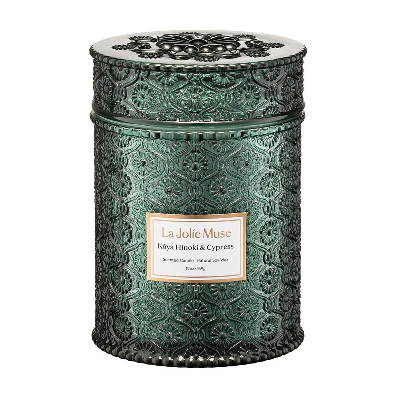 LA JOLIE MUSE Kōya Hinoki & Cypress Candle | Pine, Hinoki & Cedarwood | 19 oz Wooden Wick Soy Candle | 90-Hour Burn | Daily Relaxation & Cozy Ambiance