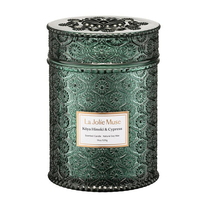 LA JOLIE MUSE Kōya Hinoki & Cypress Candle | Pine, Hinoki & Cedarwood | 19 oz Wooden Wick Soy Candle | 90-Hour Burn | Daily Relaxation & Cozy Ambiance
