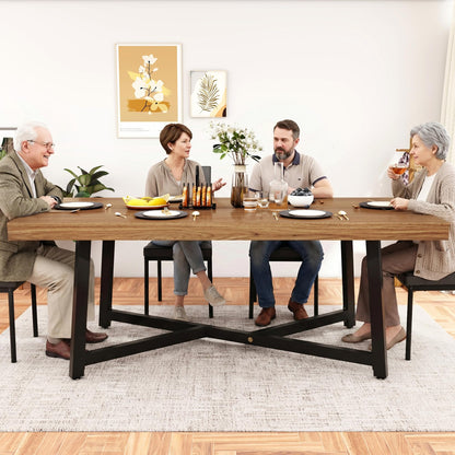71" Farmhouse Dining Table for 4,6,8 People,Wooden Rustic Kitchen Table W/Thickness Waterproof Wood Tabletop,Rectangular Long Brown Dinner Table for Home Office,Dining Room,Living Room Furniture