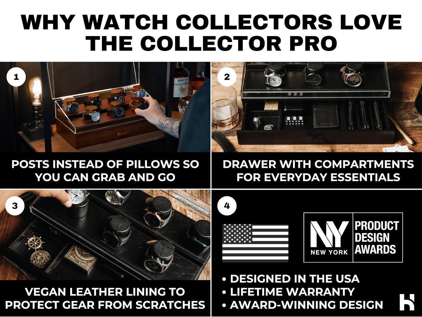 Premium 7 Slot Watch Box for Men - Large Wooden Watch Display Case with Hinged Cover, Leather Lining & Drawer - Watch Holder Organizer Stand - Handcrafted Luxury Birthday Gift for Men