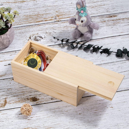 Unfinished Wooden Storage Box with Sliding Lid, Rustic Keepsake Box 7.8'' x 3.9'' x 3.1'' for Art Hobbies, DIY Lovers,