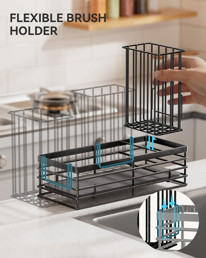 Yofidra Sponge Holder for Kitchen Organizer: Sink Caddy with Instant Drying Stone, Metal Stainless Steel, 9.3" X 4" Home Decor Storage and Organization Accessories, Black