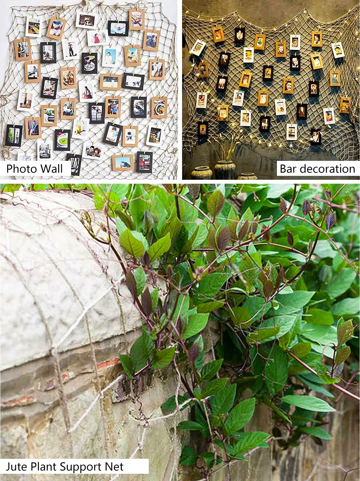 Jute Twine Trellis Netting Heavy Duty Climbing Plant Support Net for Outdoor Garden Vine Plants and Wall Decoration (2 x 3m / 78.7 x 118.1in)