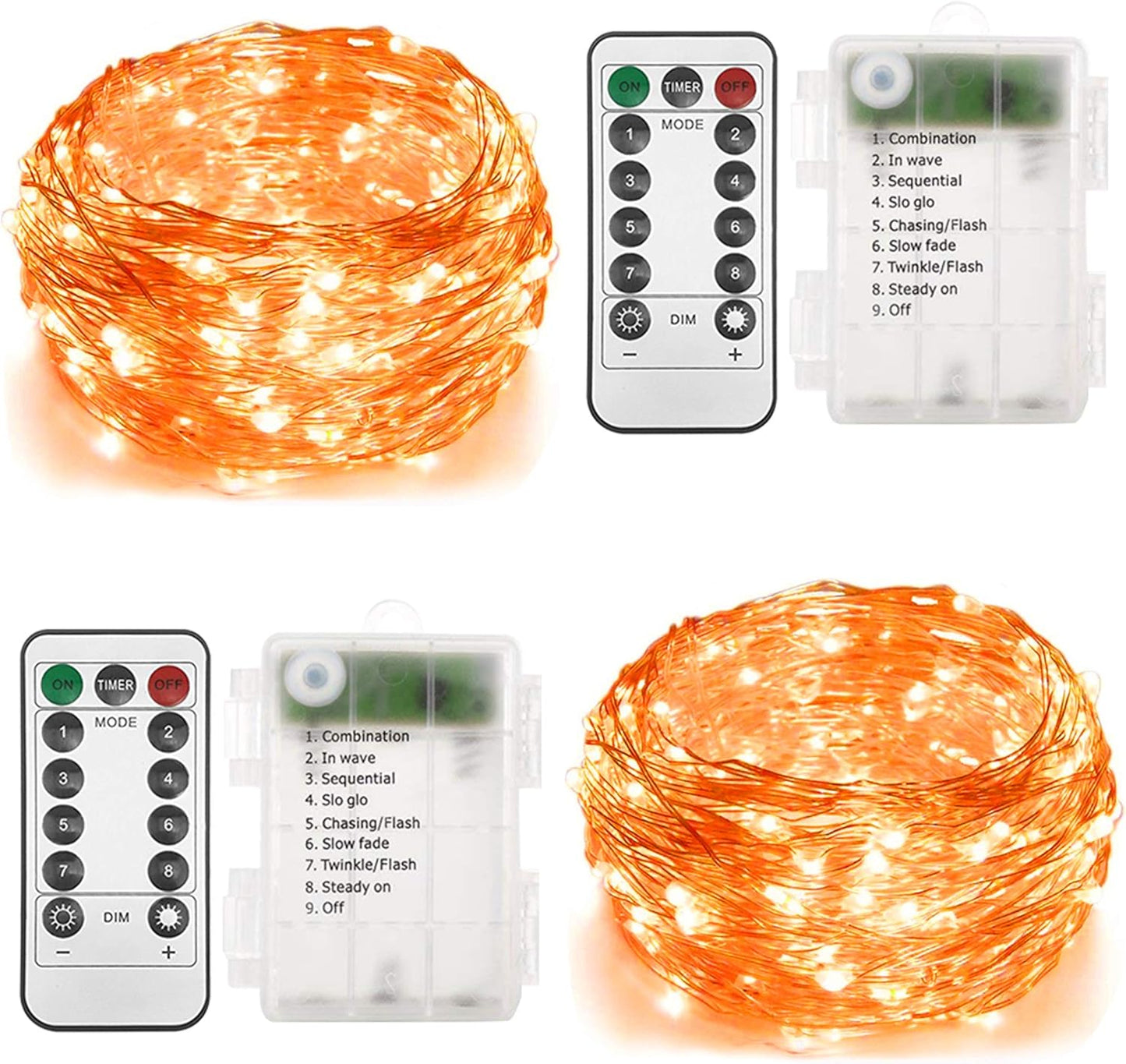 Twinkle Star 2 Pack Orange Halloween Fairy Lights, 66 ft 200 LED String Lights with Remote Control Timer