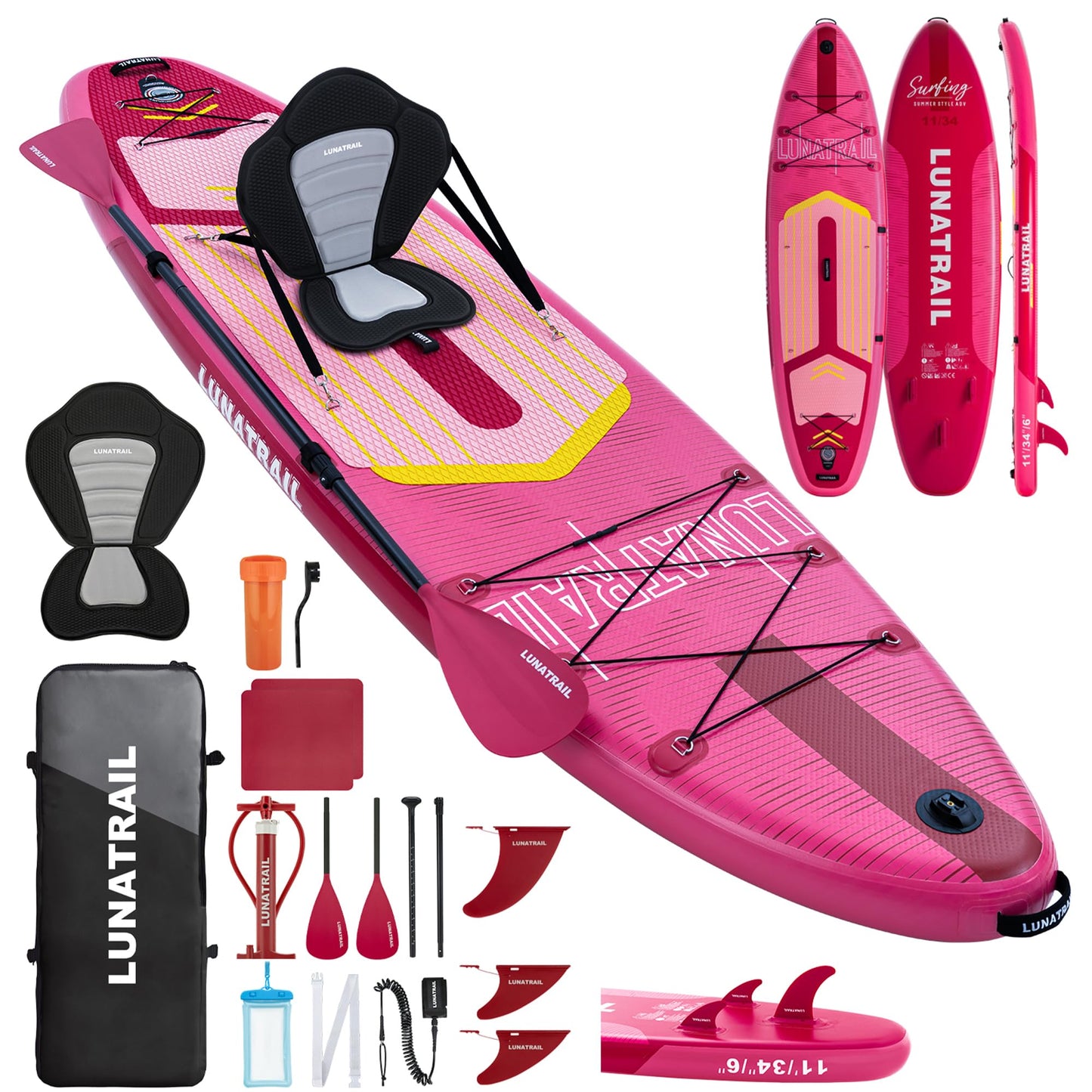 【11'×34"】 Extra Long/Extra Wide Premium Inflatable Stand Up Paddle Board (SUP) – Portable & Lightweight for Yoga, Surfing, Family Fun | Complete Kit with Paddle, Pump, Bag | Durable Design (Pink)
