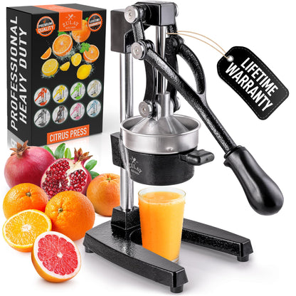 Zulay Kitchen Cast Iron Juicer - Easy-to-Clean Heavy-Duty Manual Juicer, Professional Citrus Juicer - Stainless Steel Lemon Squeezer - Manual Citrus Press & Orange Squeezer - Orange Juicer (Black)
