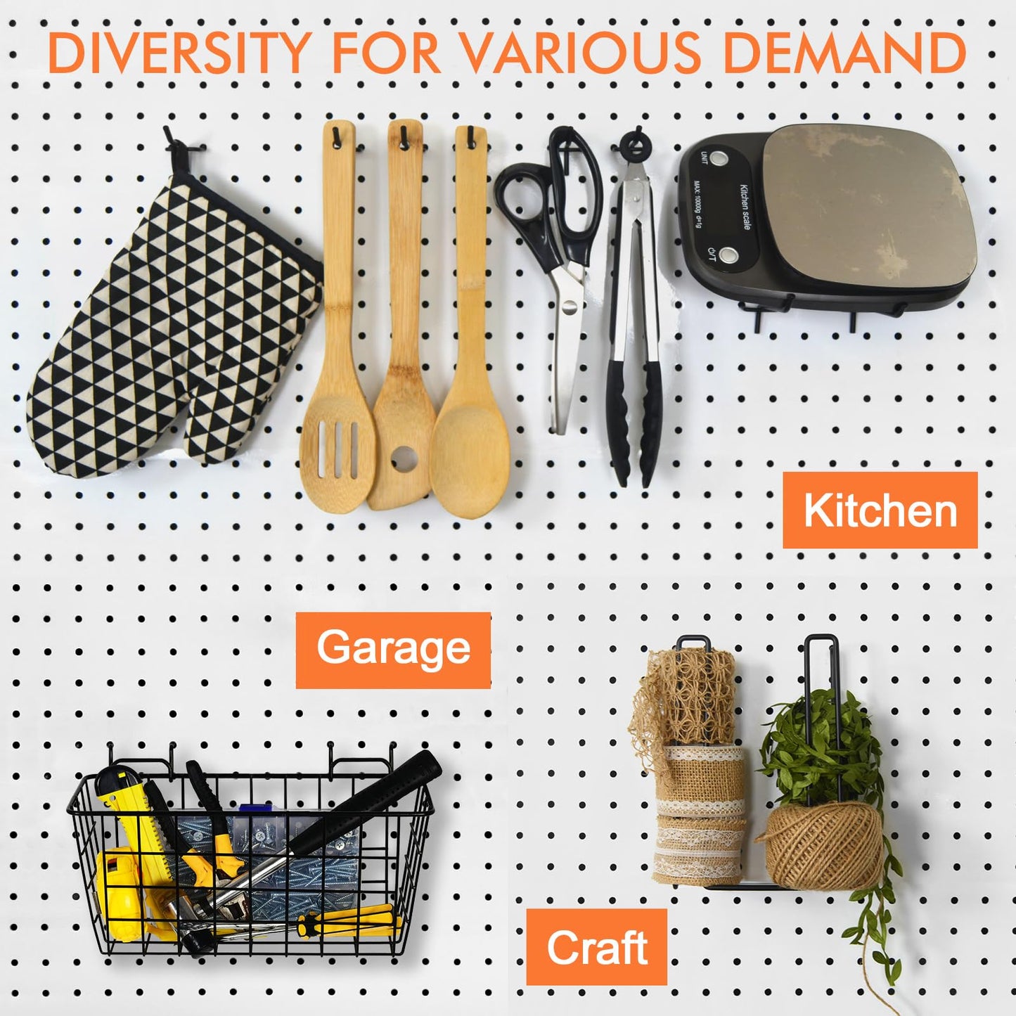 Pegboard Basket Organizers, Peg Board Large Baskets Hooks Bins Cups Tool Organizer 42 Pack Set, Wall Storage Display Hanging Accessories for Craft Office Stadio Shed Garage Organization (Black)