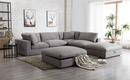 Roundhill Furniture Rivas Contemporary Feather Fill 5-Piece Modular Sectional Sofa with Two Ottomans, Graphite