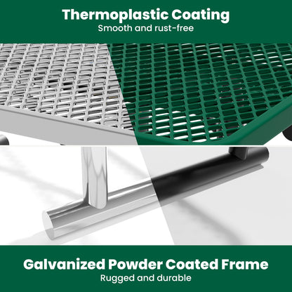 Sunnibety 4FT Metal Picnic Tables for Outdoors, Commercial Rectangular Picnic Table for Outside, Park, Campfield, Patio, Garden, Yard, Thermoplastic Coating, Surface Mounted, Green