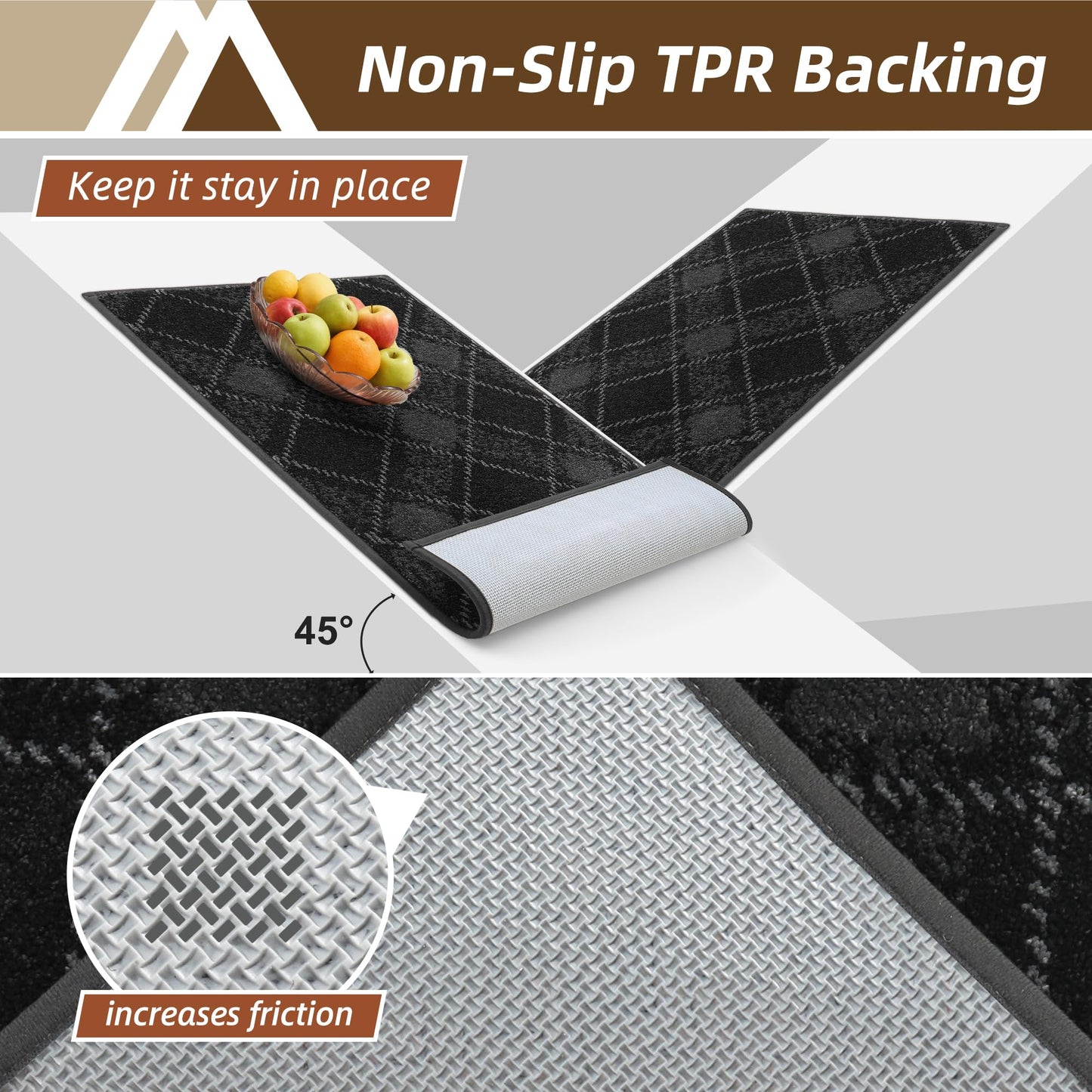 COSY HOMEER Kitchen Rugs and Mats Sets 2PCS Non-Slip Soft Kitchen Mats for Floor Absorbent and Stain Resistant Kitchen Floor Mat Washable Plaid Rugs for Kitchen,20"x32"+20"x48",Dark Grey