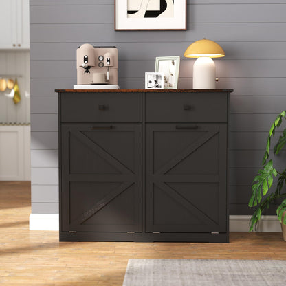 HUYYA Modern Sideboard Cabinet Buffet Storage Console Credenza for Dining Room, Free Standing Tilt Out Trash, Laundry Sorter Cabinet with Sturdy Construction and Easy Clean Surf