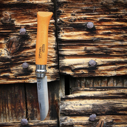 Opinel No. 08 Carbone - Carbon Steel Folding Pocket Knife, Beechwood Handle, 3.28 in Blade, Virobloc Safety Locking Collar, Made in France