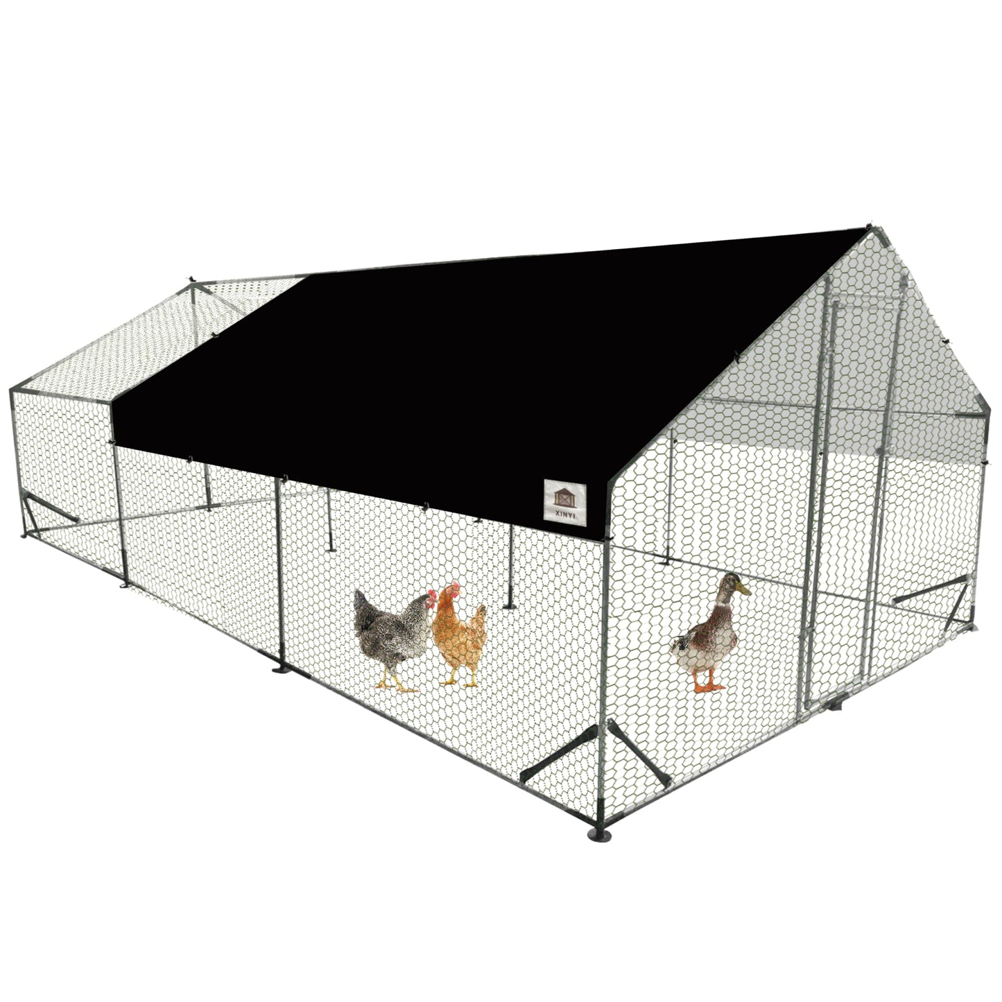 Chicken Runs for Yard with Cover, Metal Chicken Coop, Upgraded Anti-UV 180g/㎡ PE Cloth & 1.1mm Thickened PVC-Coated Hexagonal Chicken Wire Mesh & More Galvanized Steel Standpipes,19.7×9.8×6.4FT