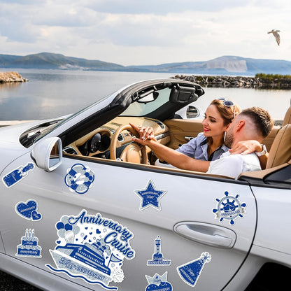 Happy Anniversary Cruise Door Magnets, Blue Silver Magnetic Decorations for Wedding Party, Refrigerator Decor