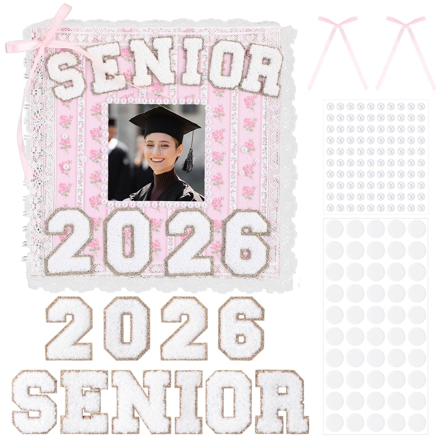 ForraFun Pink Graduation 2026 Scrapbook Album 8" x 8" Class of 2026 Senior Year Memory Book DIY Kit Photo Album Scrapbook for Senior High School College Graduates Customized Graduation Gift 60 Pages