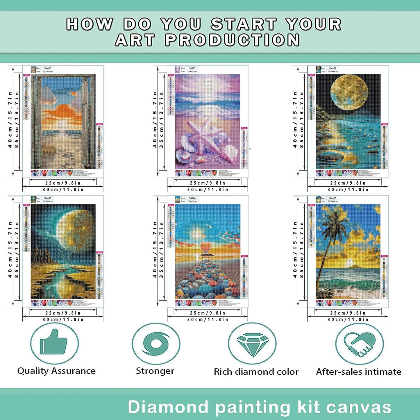 DOTZSO Diamond Art Kits for Adults 6 PCS, DIY Full Diamond Art kit with Crystal Cross Stitch Picture Art and Craft for Adult Beginners 12x16 Inches (Landscape Beach Moon Lake Dream)