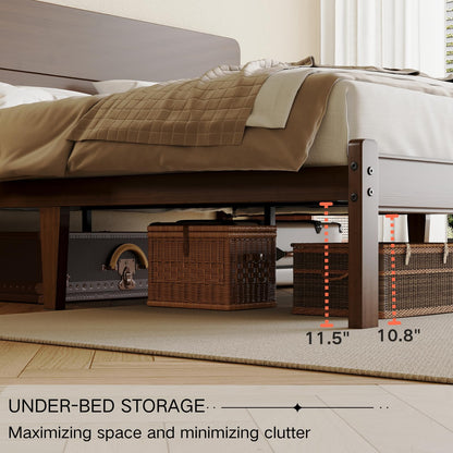 Cleaniago 14 Inch High Solid Bamboo Wood Queen Bed Frame with Headboard, Heavy Duty Steel Slat Support, No Box Spring Needed, Easy Assembly