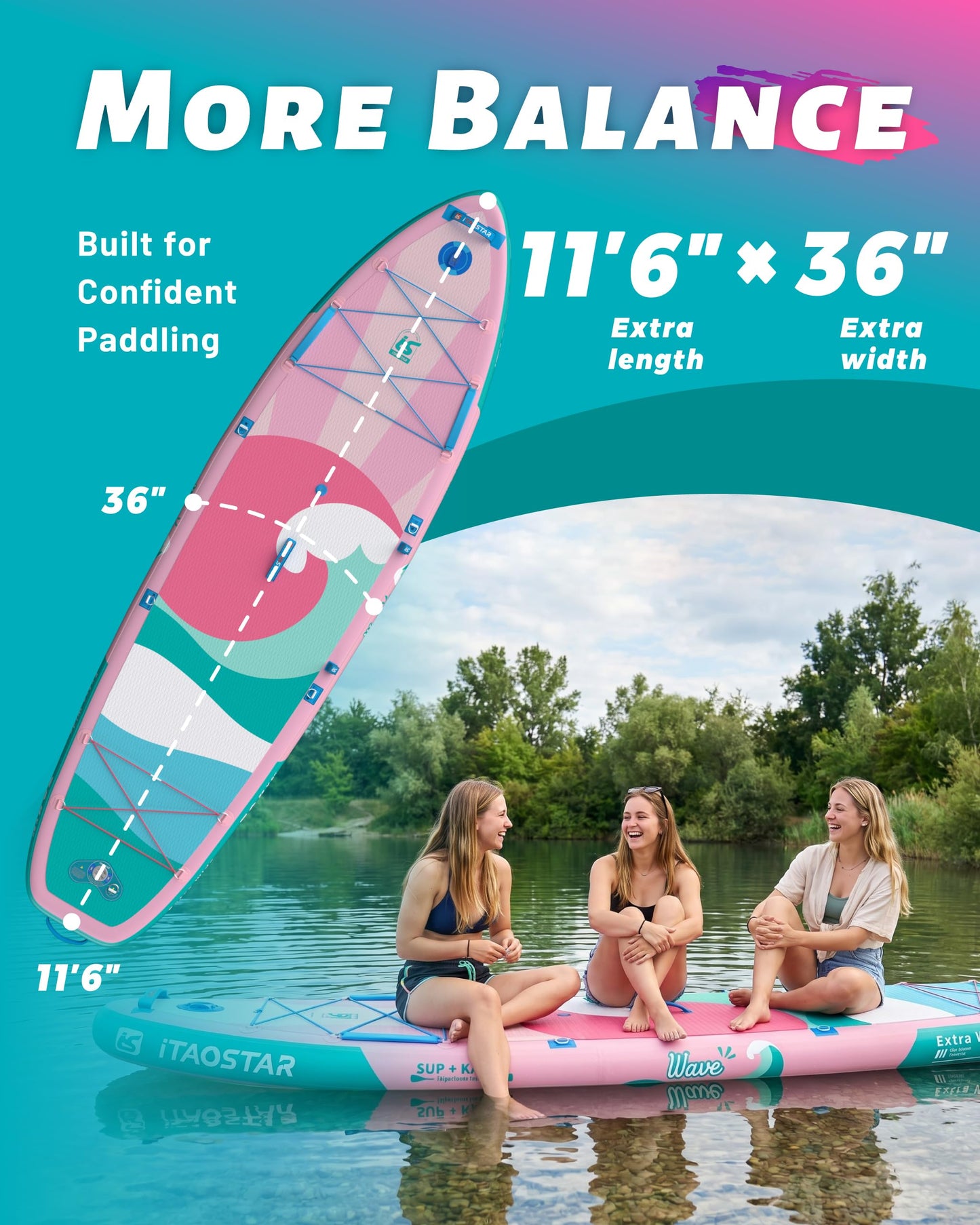 iTAOSTAR W01CP 36" Super Wide Paddle Board, More Fun Inflatable Paddleboard with 5 Fins for Better Balance, Stand Up Paddle Board with Premium SUP Accessories for Adults of All Skill Levels