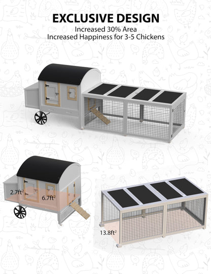 Hipicute Wooden Poultry Cage for 3-5 Chickens, 106in Chicken Coop with Run, Outdoor Hen Coop with Waterproof Roof, Nesting Box, Pull Out Trays and Ramp, White