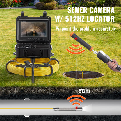VEVOR Sewer Camera with 512Hz Locator, 165 ft/50 m, 9" Pipeline Inspection Camera with DVR Function, IP68 Camera with 12 Adjustable LEDs, 16GB SD Card for Sewer Line, Home, Duct Drain Pipe Plumbing